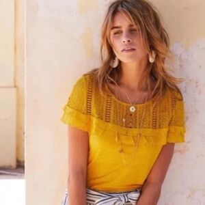 Sézane Lucette Blouse in Saffron Yellow - 100% Linen - Size M